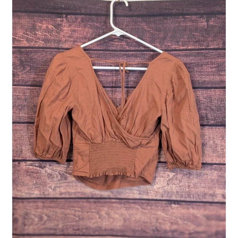 Abercrombie & Fitch burnt orange Milkmaid Festival Crop balloon sleeve XS‎